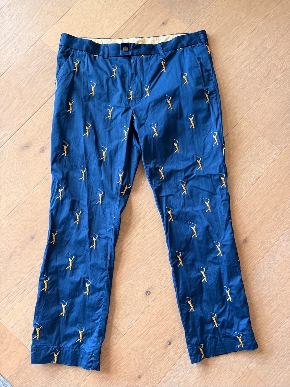 Loudmouth Pants Mens Size 40x32 Navy Blue AOP Golfer Embroidered Golf Chino